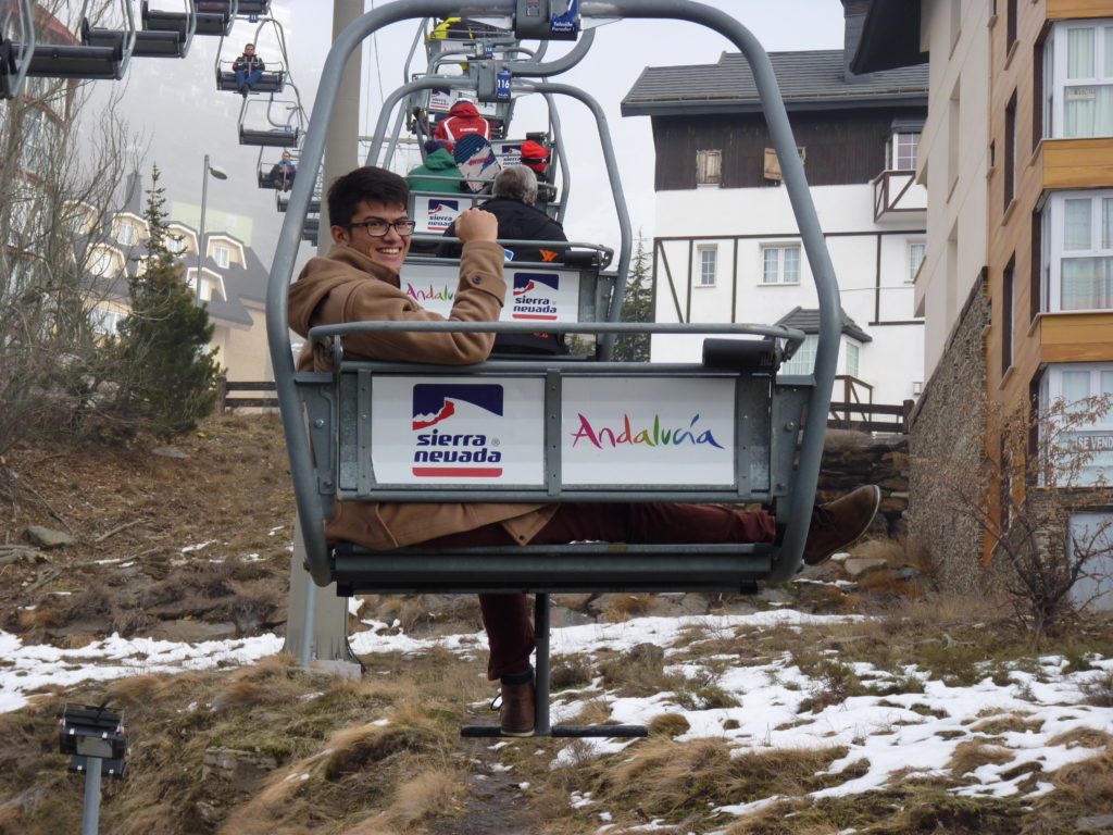 Cameron on a Ski Lift in Spain.