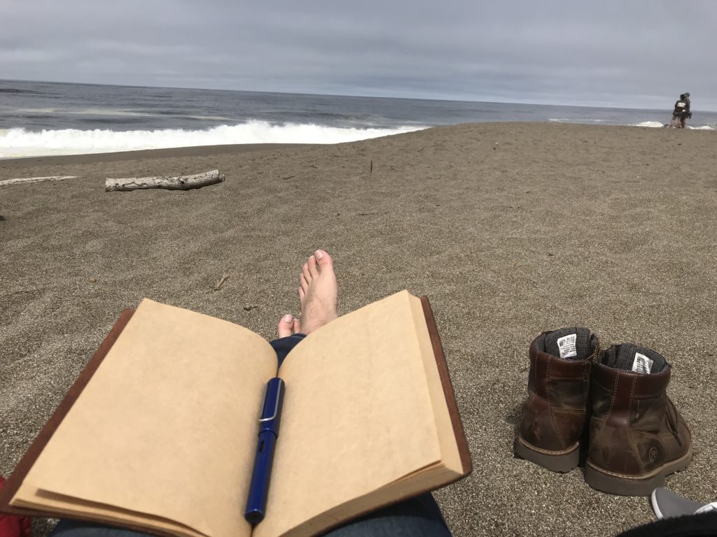 A photo of a notebook at North Beach, Point Reyes.
