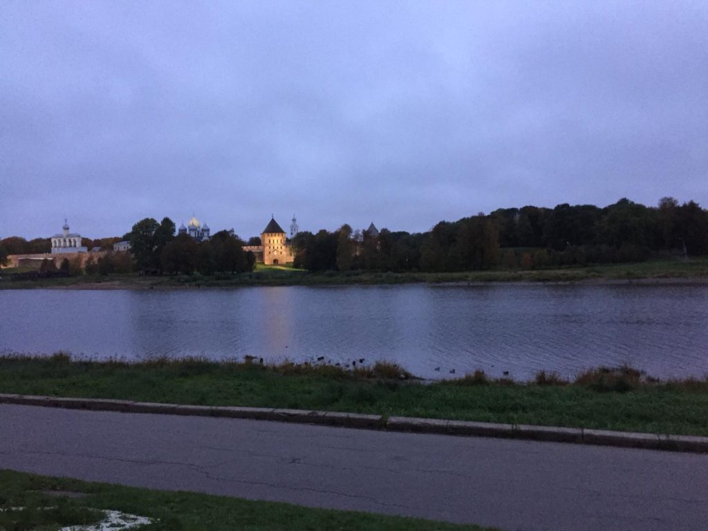 A photo taken of the Volkhov river in Velikii Novgorod, Russia.